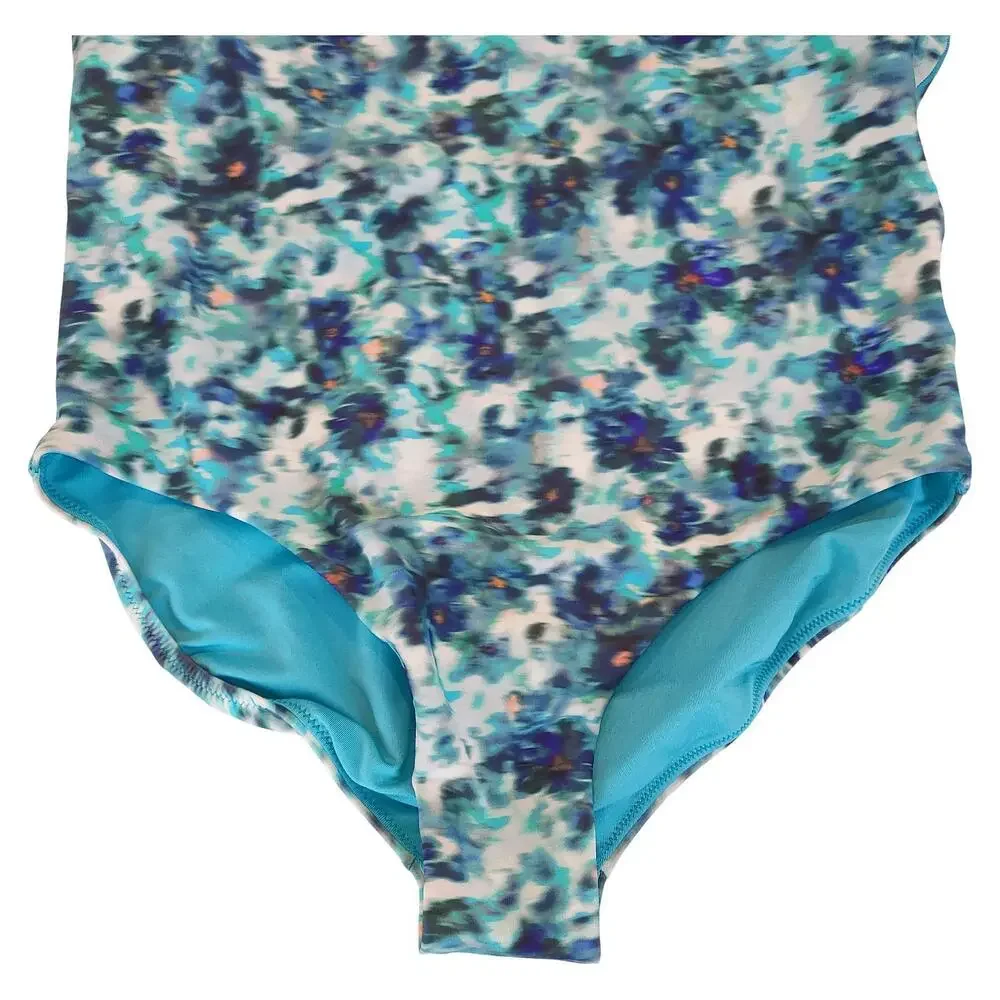 NWT Athleta Girl Swimsuit XXL 16 Blue Printed One Piece Adjustable Straps